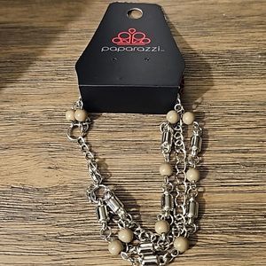 NWT Silver Multi Strand with Tan Beads Bracelet with Extender Lobster Clasp